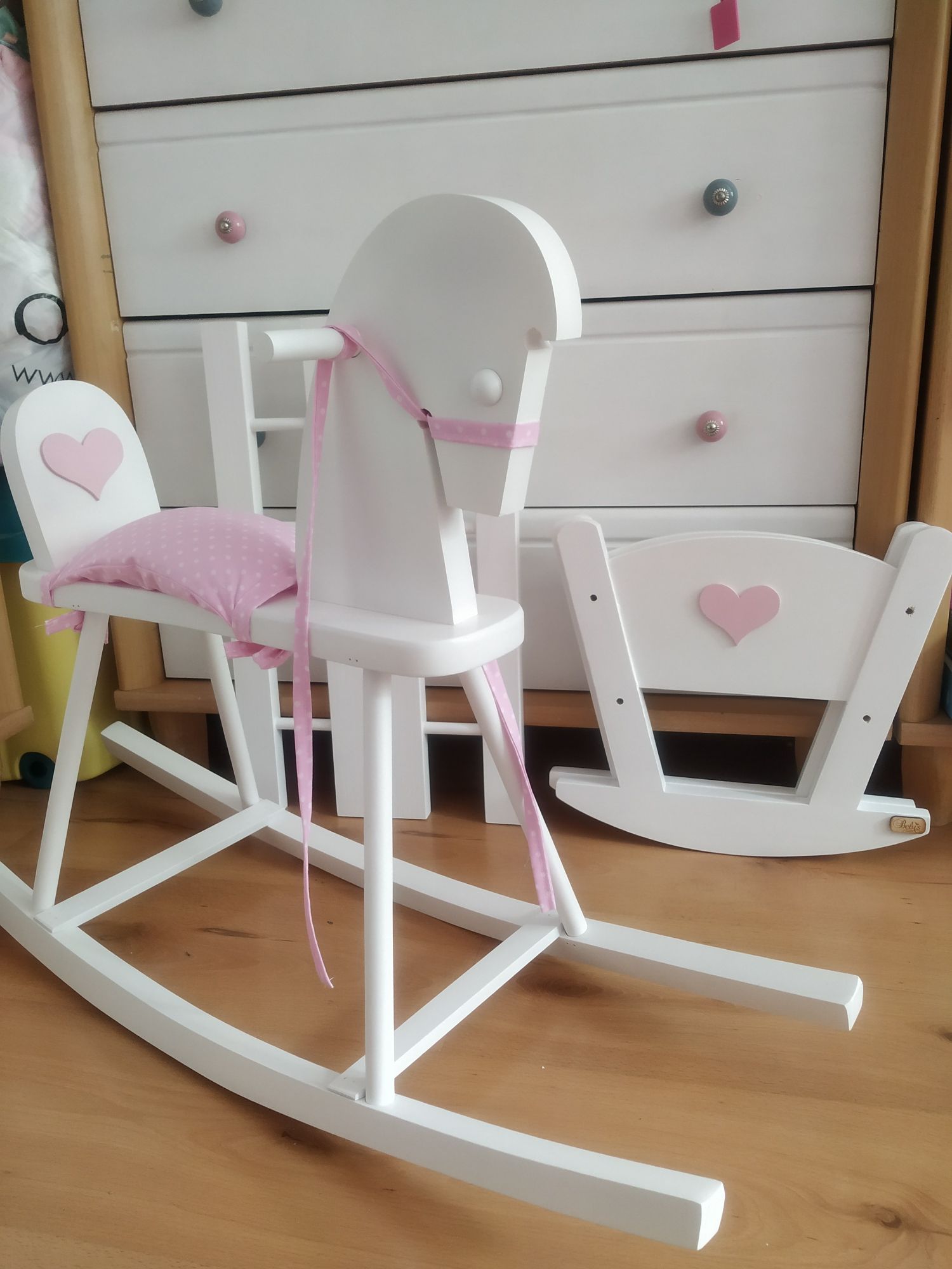DREWNIANY Wózek budka dla lalek "Ani" z sercem