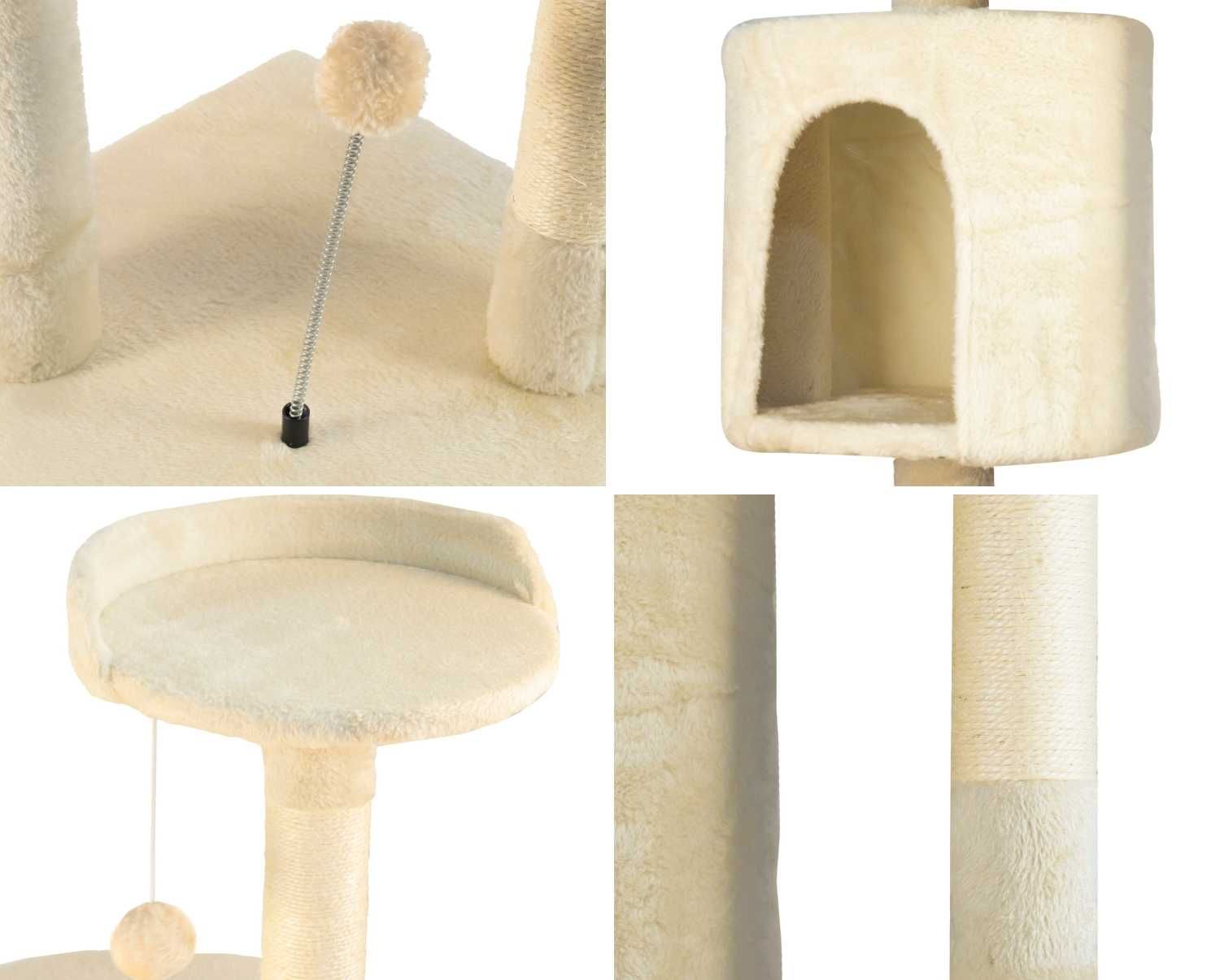 Piękny Drapak dla Kota 5 Poziomów, Domek, Wieża, Legowisko,Piłeczki