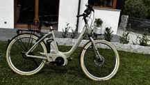 Rower elektrczny damski retro Piaggio 50 km przebiegu piękny kawowy