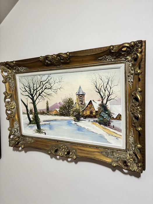 Piękny ziomowy obraz w barokowej ramie 1957 r