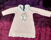 Нарядное тёплое нежно- розовое платье на девочку до 3 месяцев/