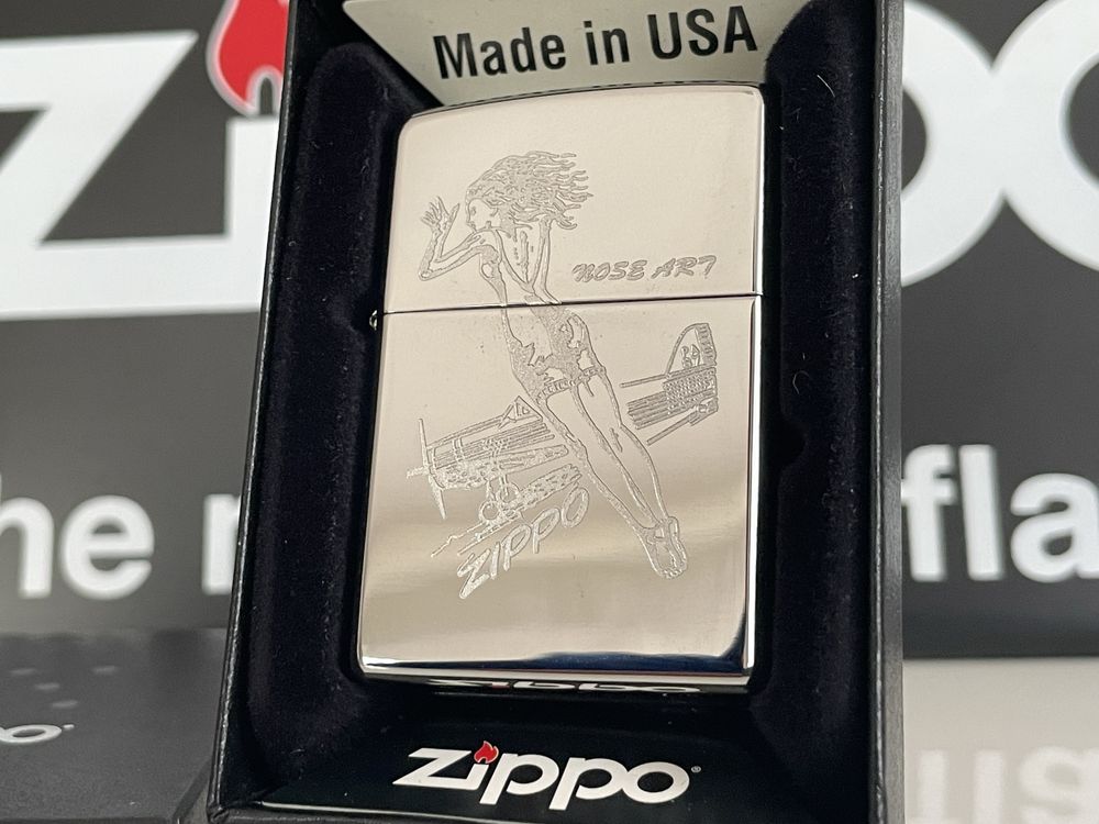 Zapalniczka Zippo 2012 Nose Art Pin Up Girl, High Polish Chrome, NOWA
