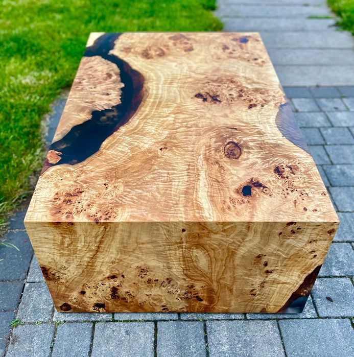 Drewniany stolik kawowy czeczot topola dąb żywica epoksydowa loft #48