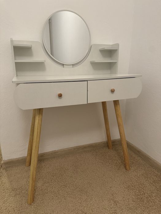 Toaletka kosmetyczna makijaż lusterko duża biała, loftowy styl