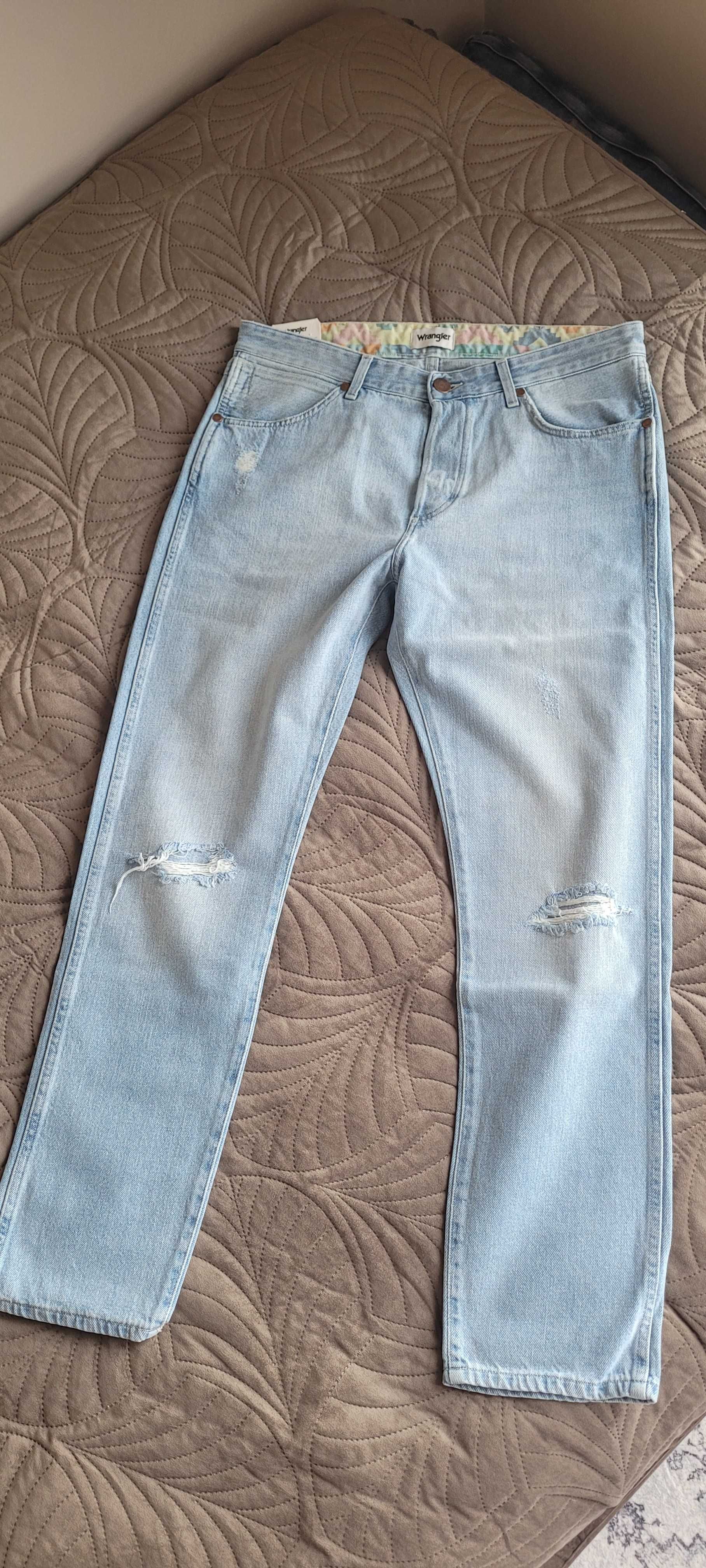 34-32 Wrangler Slider nowe z metka jeans denim spodnie jasne tapered
