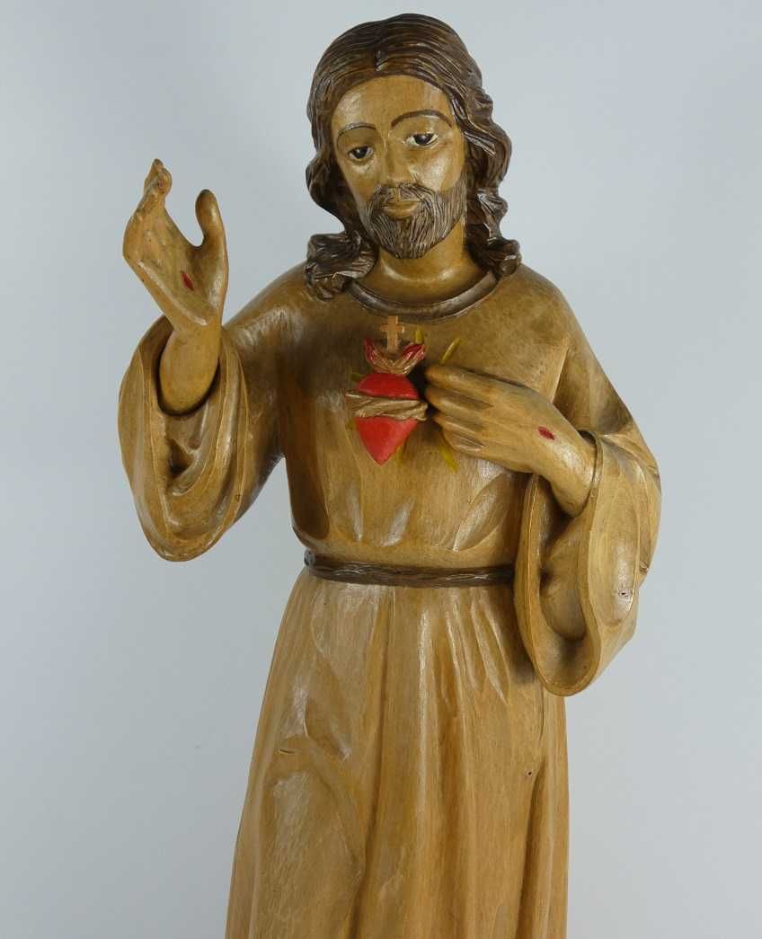 Figura rzeźba Jezus Chrystus Serce Jezusa drewno 62 cm
