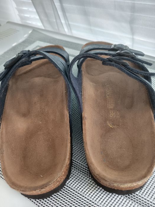 Биркенштоки шкіряні шльопанці шльопки Birkenstock Florida 38 сині