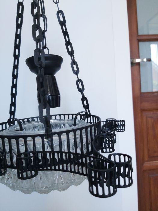 Lampa żyrandol  kryształ loft PRL stalowa czarna SUPER