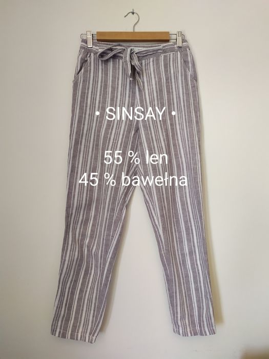 Spodnie damskie lniane len bawełna Sinsay paperbag na lato 36 S