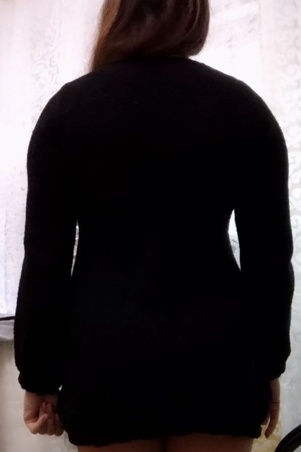 Свитер туника вязанный с карманами черный