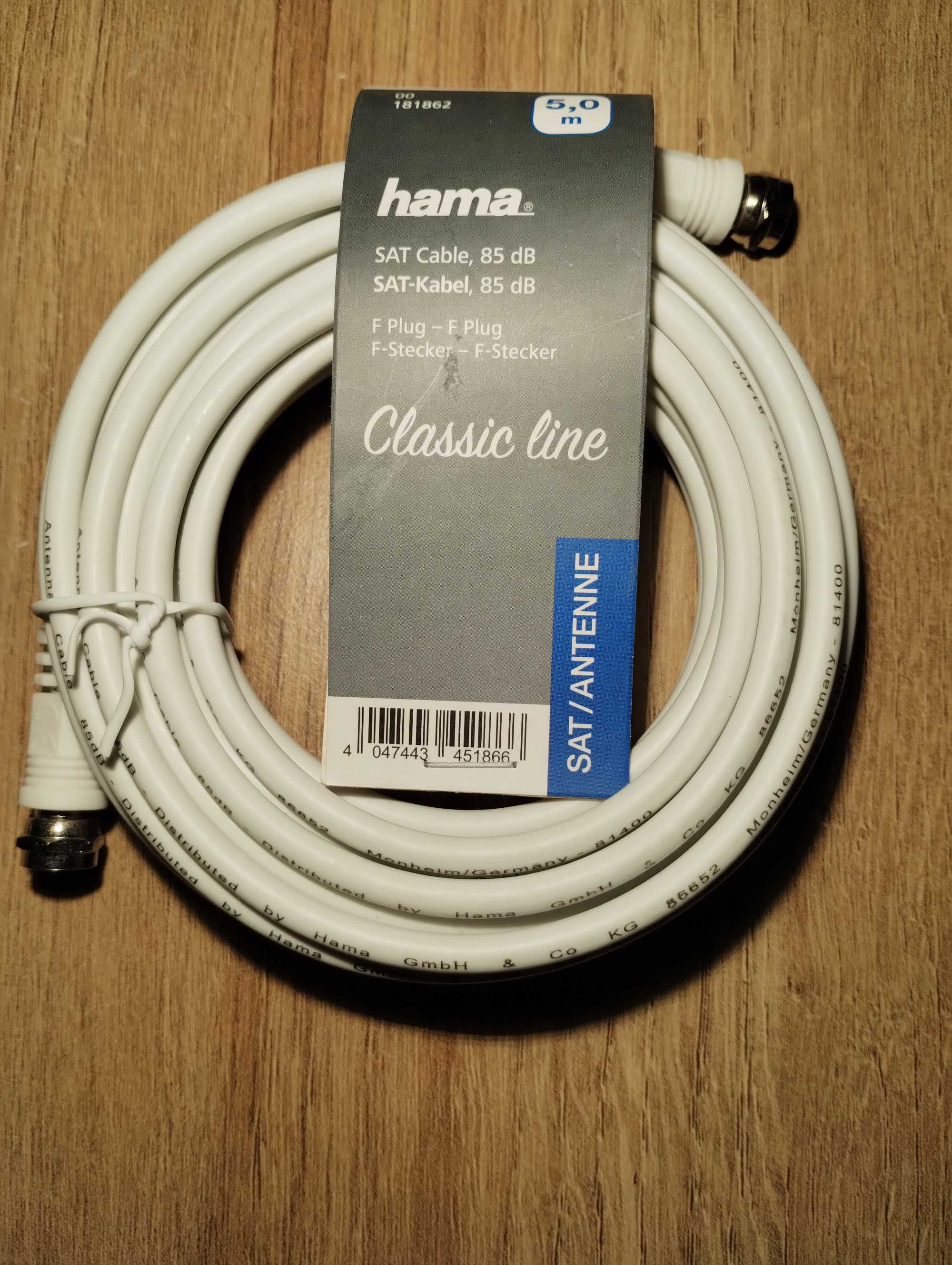 Przewód kabel antenowy z końcówkami typ F 5 m HAMA TANIEJ! SUPERCENA