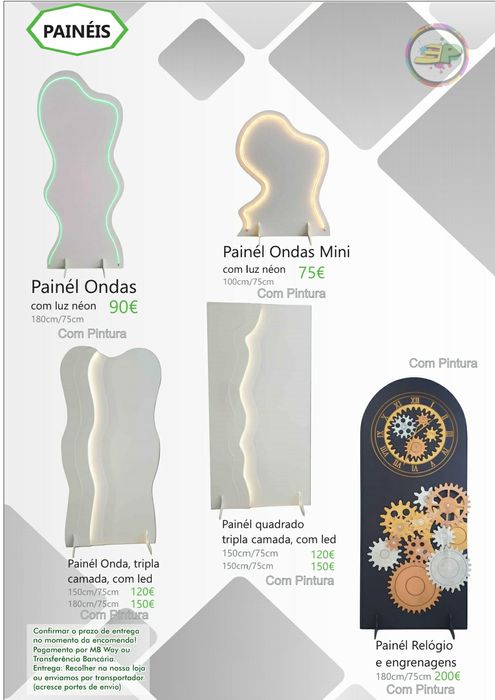 Mesa festa am9pulheta e vários outros tipos de mesas e painéis.