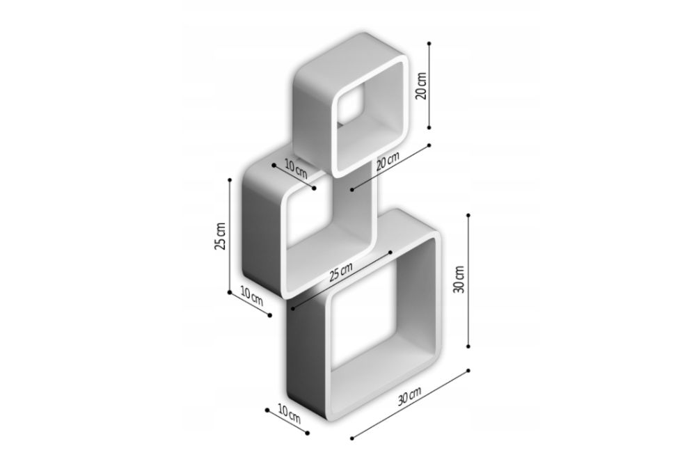 Półka Cube (3 sztuki) wiszące do kuchni, salonu białe, szare