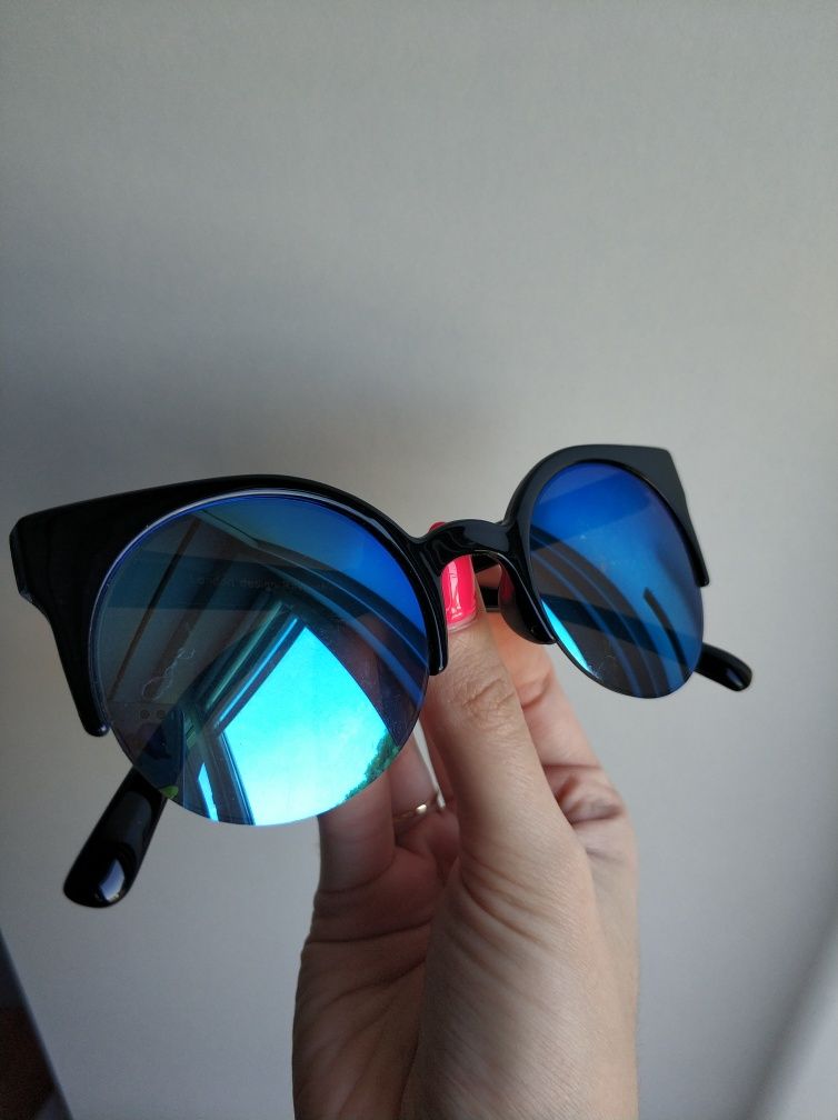 Okulary przeciwsłoneczne Brylove kocie oko niebieskie