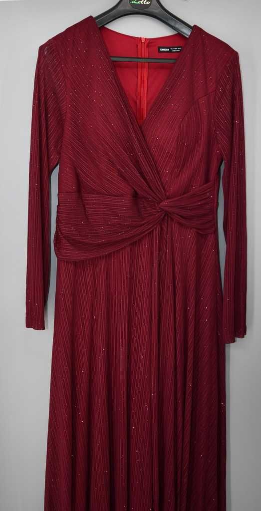 Elegancka sukienka bordowa 40/42 bordo delikatny połysk maxi