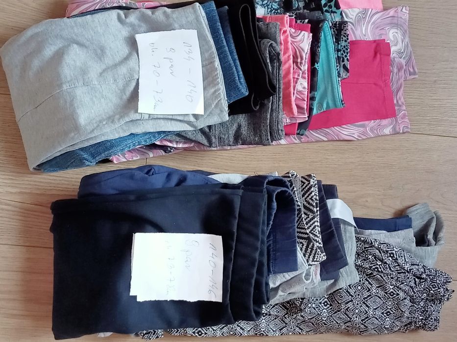18 par  leginsów w różnych kolorach i wzorach na 8 - 10 lat