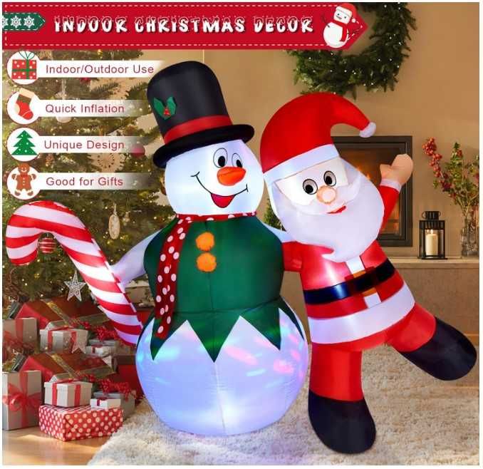 Nadmuchiwana dekoracja Bałwan z Mikołajem 180cm, oświetlenie, CAMULAND
