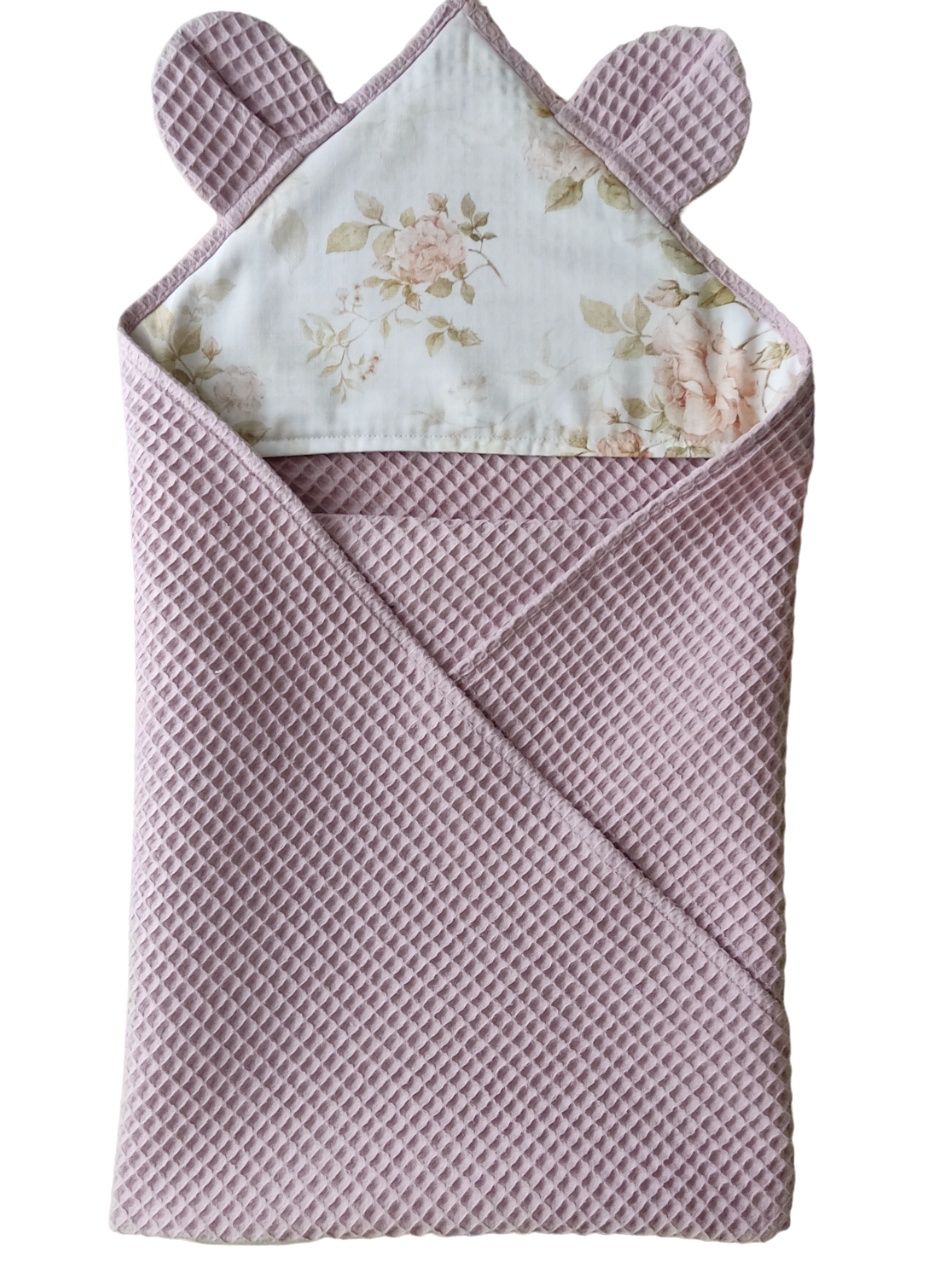 Ręcznik z kapturem wafel,bawełna premium, vintage roses 75x75
