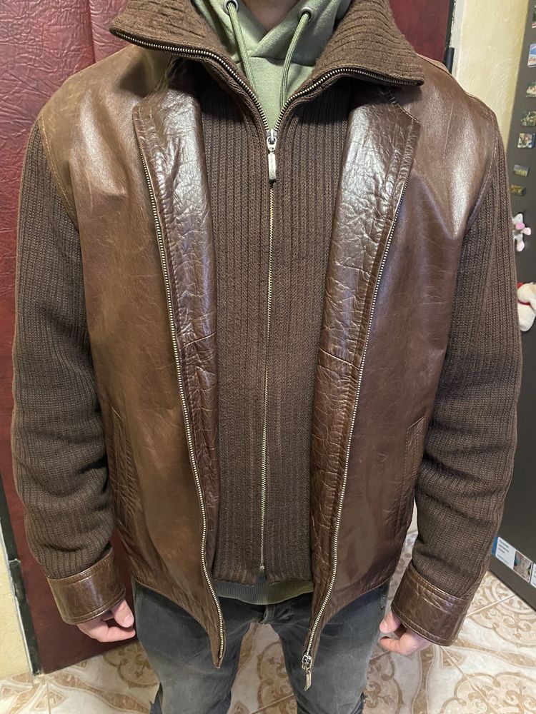Кожаная мужская,  коричневая куртка