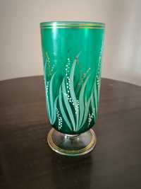 Jarra vidro verde  pintada à mão