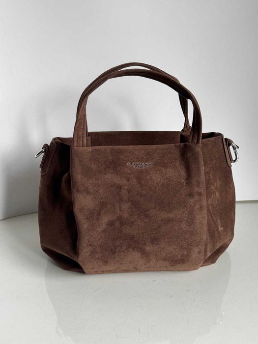 Torba Flora&Co torebka duża czekoladowa zamsz zamszowa eco brązowa