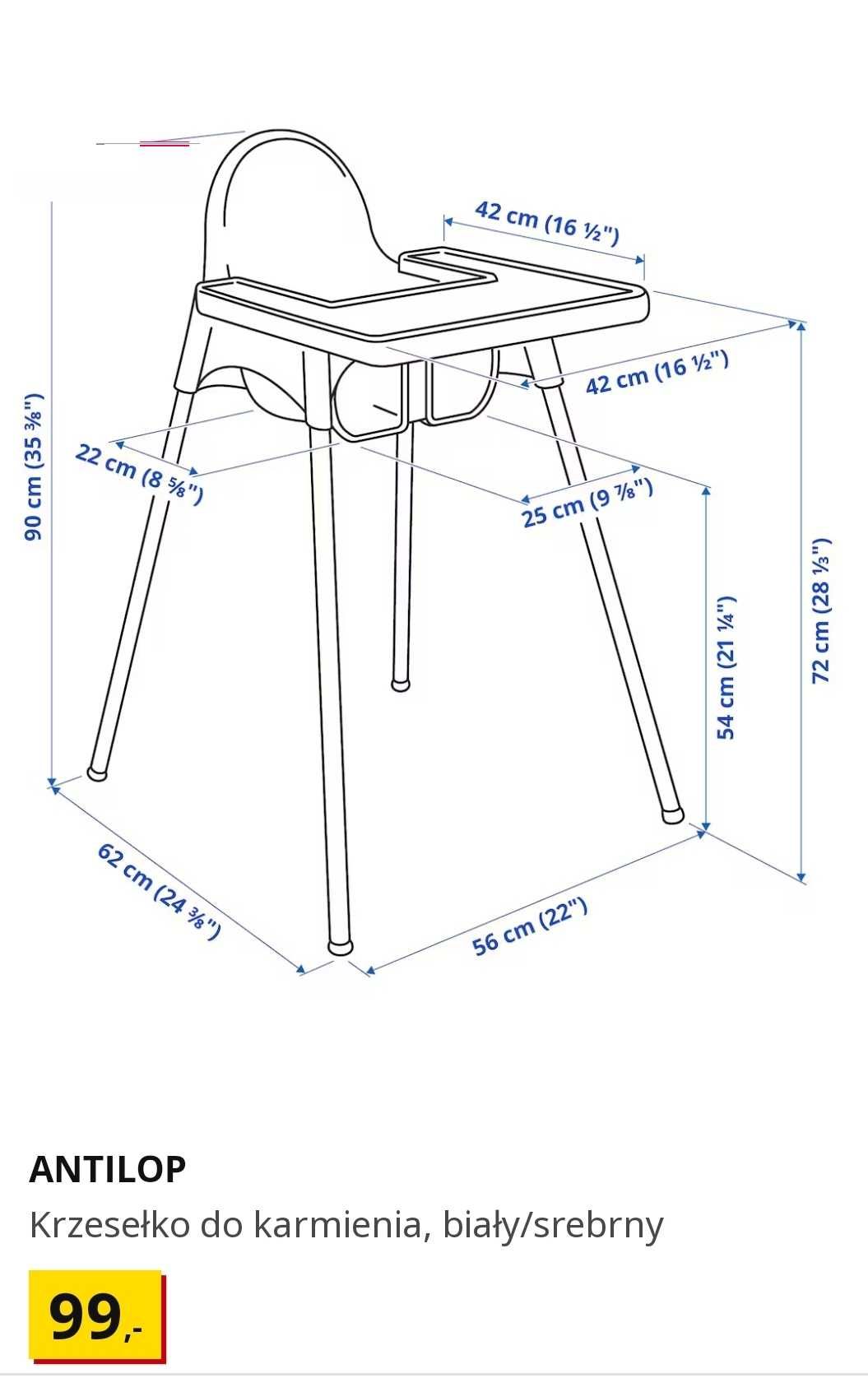 krzesełko do karmienia IKEA Antilop składane z pasami dla dzieci