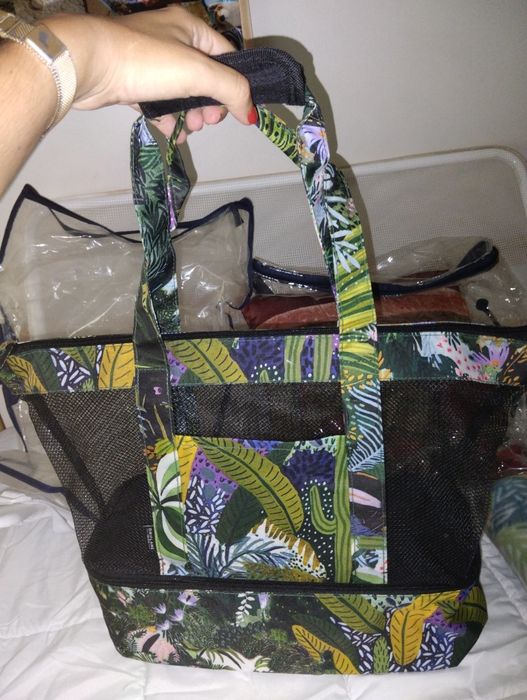 Conjunto de saco de praia com bolsa térmico e manta de piquenique