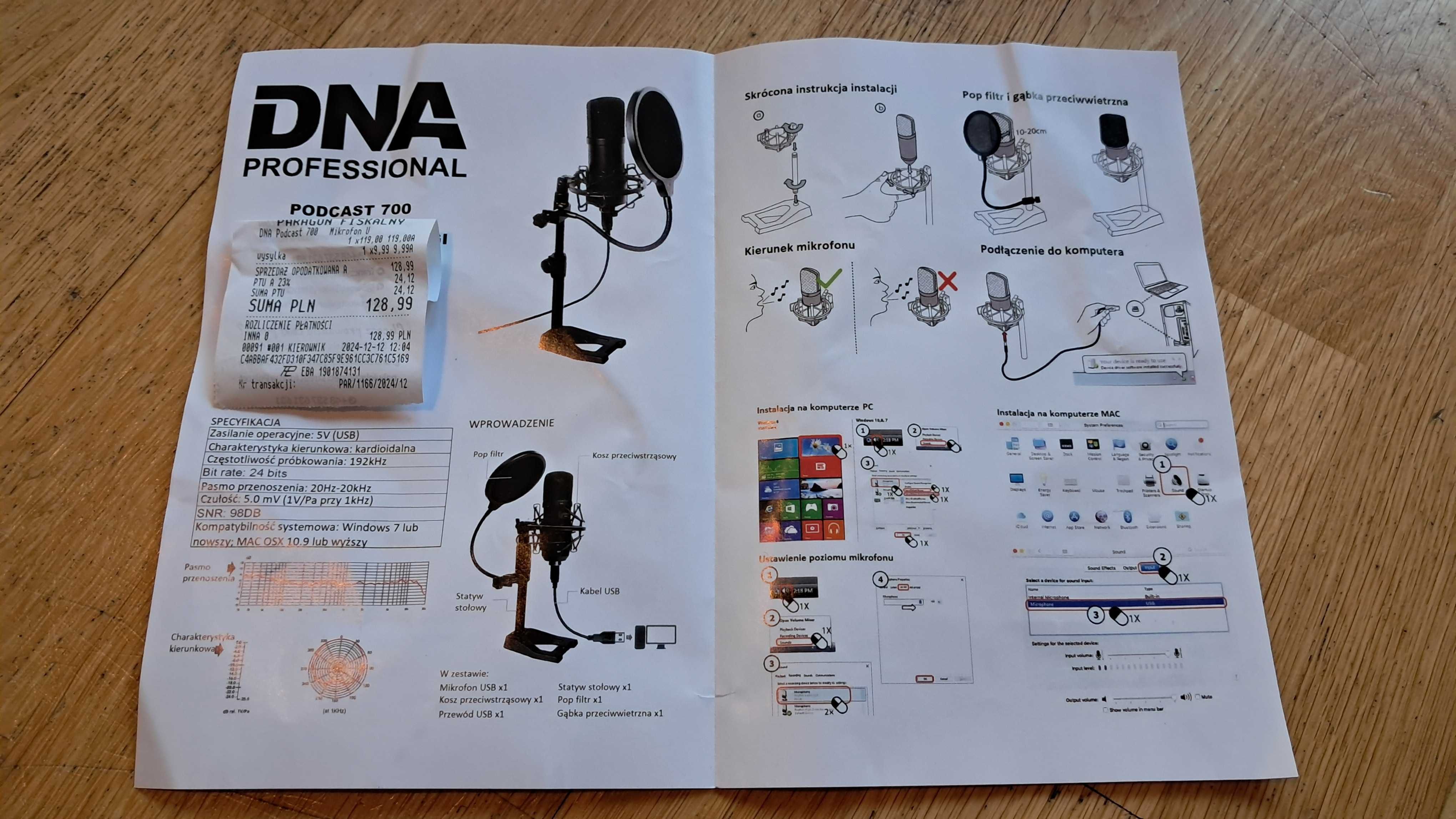 Mikrofon pojemnościowy USB DNA Professional Podcast 700 Desktop Set