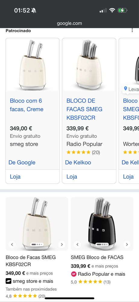 Bloco com 6 facas Smeg