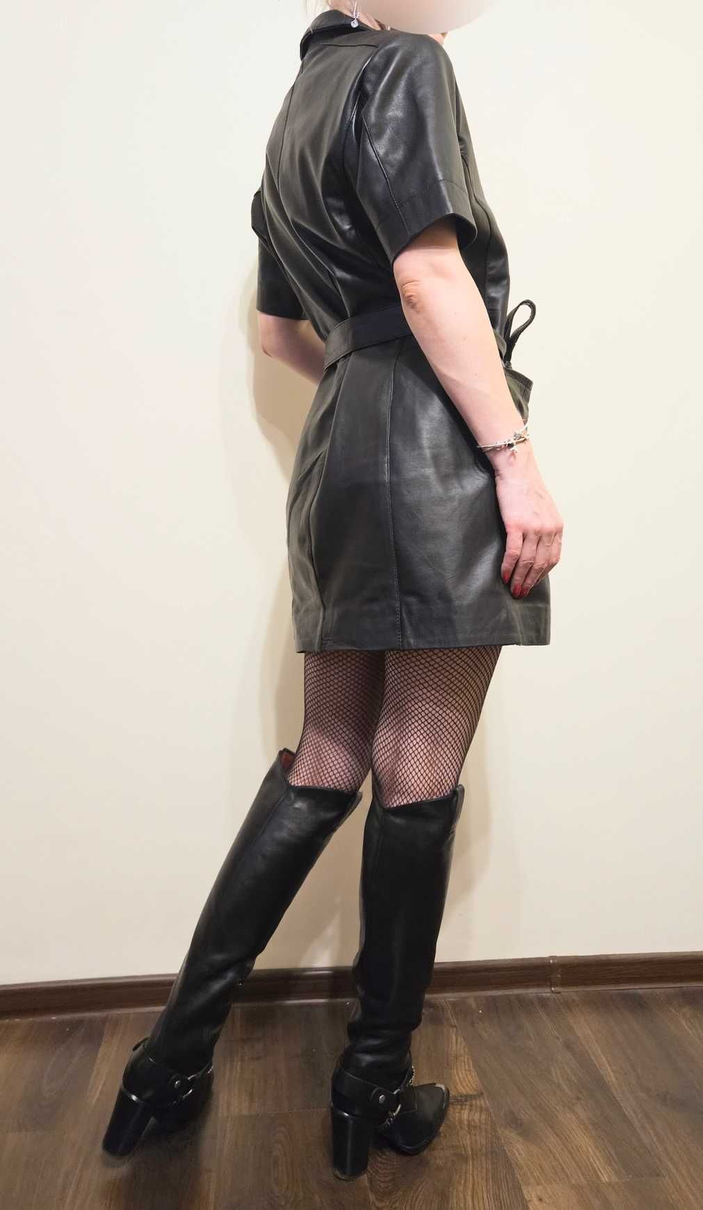 Sukienka skórzana koszulowa skóra naturalna oversize Nasty Gal