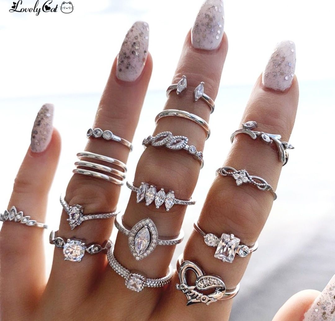 Pierścionek pierścionki 15 sztuk biżuteria srebro