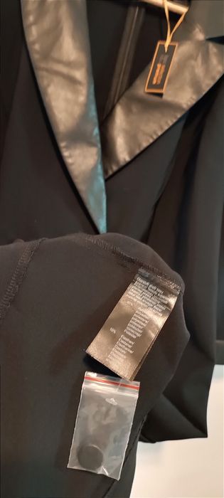 NOWA elegancka sukienka żakietowa r. 52 - wstawki z eko skóry - czarna