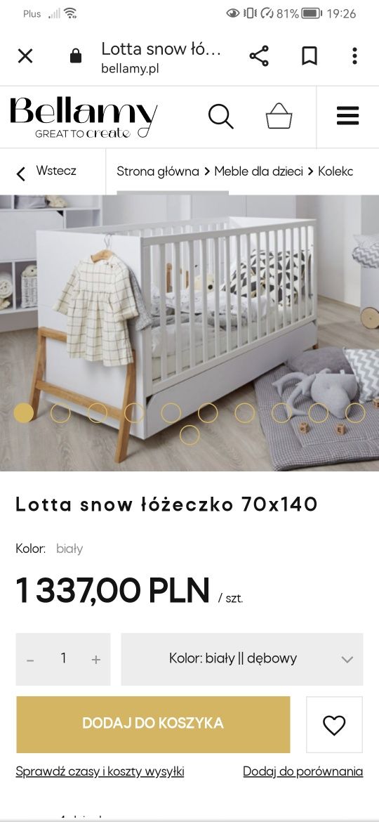 Łóżeczko Bellamy 140x70 3w1 plus materac