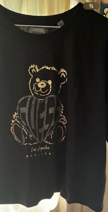 Tshirt Guess xl preta com ursinho prateado e douradoi