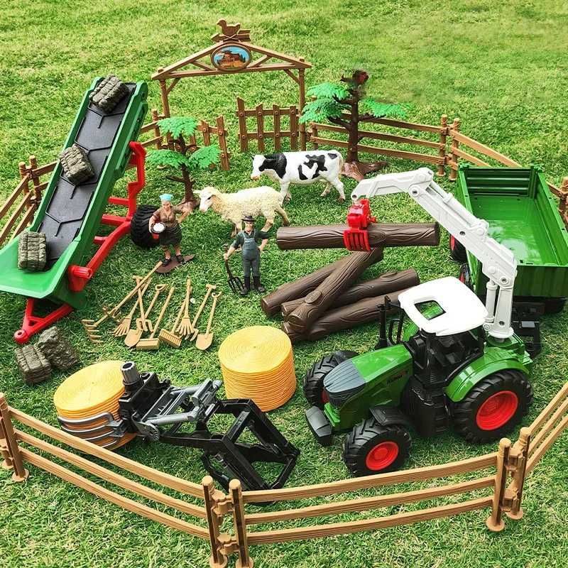 Farma dla dzieci traktor przyczepa maszyny zwierzęta duży zestaw 1:24