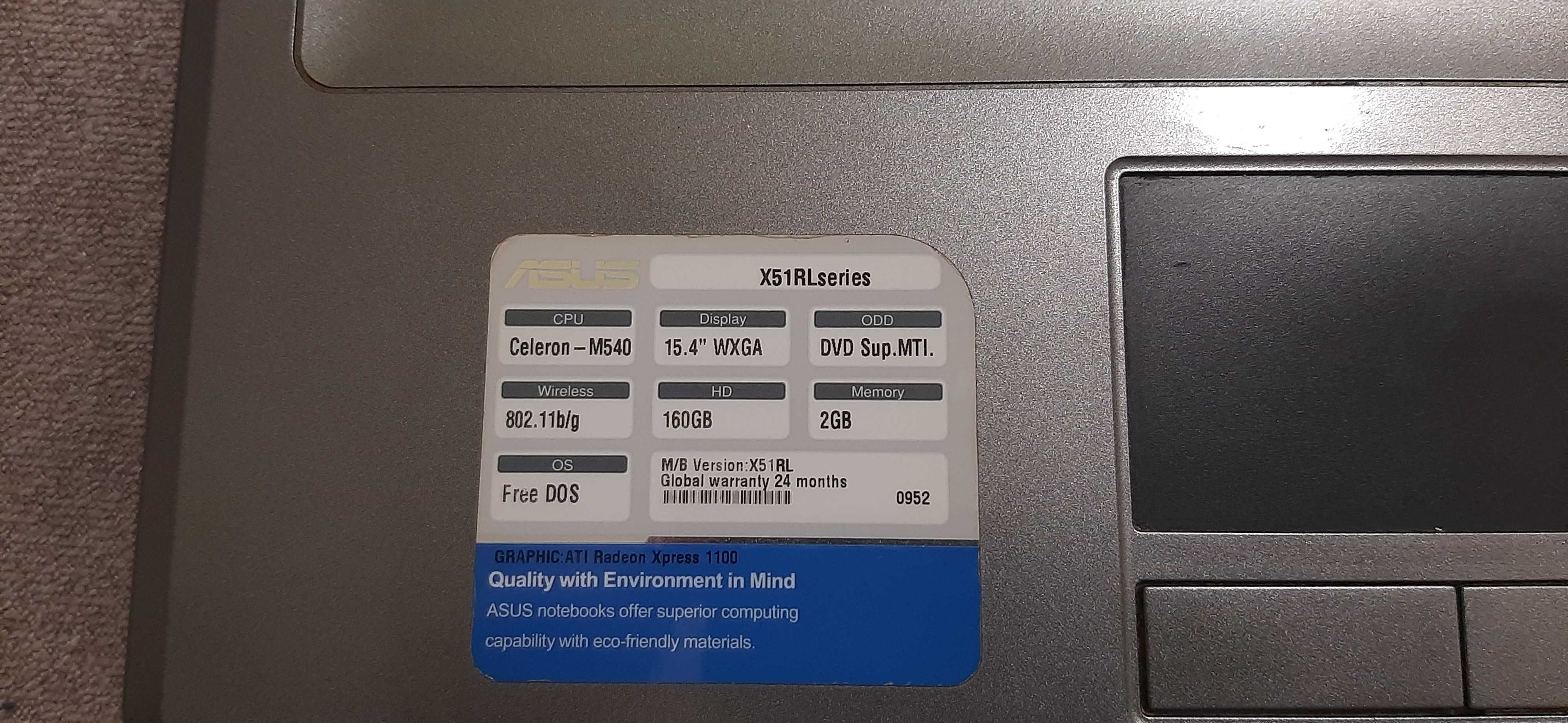 Ноутбук ASUS X51RL Intel Celeron M 540 (1.86 GHz)