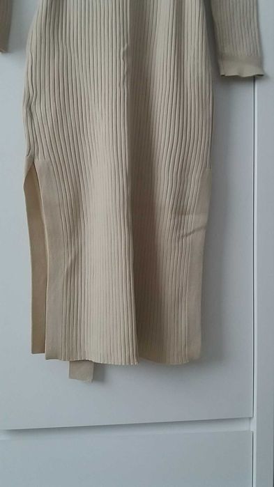 Sukienka dzianinowa prążek beż Bonprix 38/40