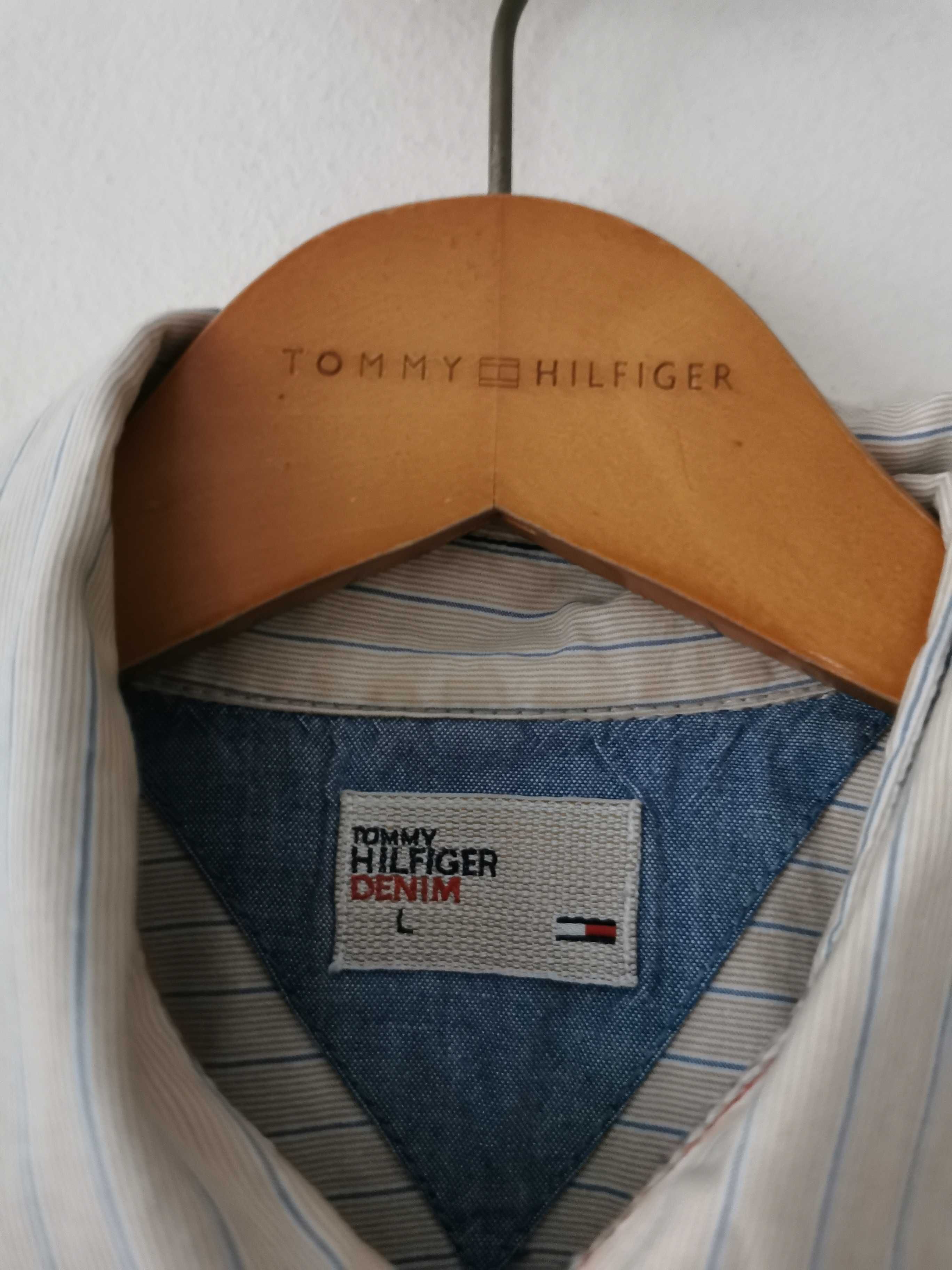 Tommy Hilfiger Denim koszula męska logowana bawełna IDEAŁ L