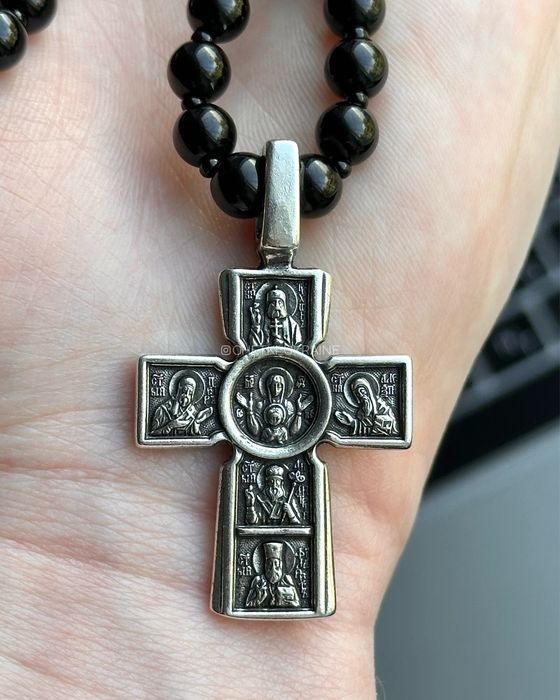 Чоловічий хрест Крест на бусах мужской православный брояница на шею