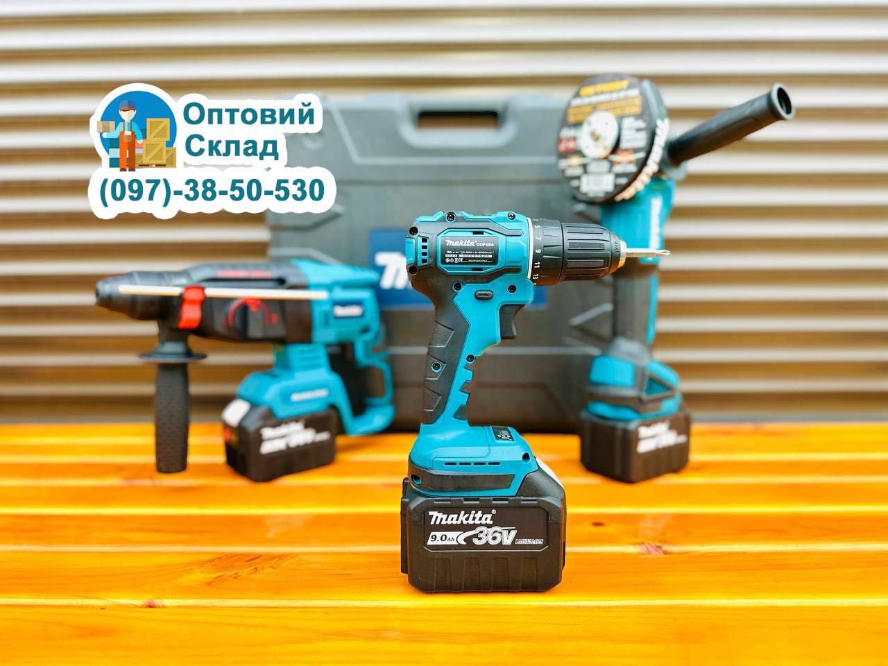 Набор Makita 3/1 Болгарка DGA504 + Шуруповерт DDF484 Перфератор DHR202