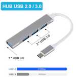 USB-C HUB3.0 Type-C3.1 4-портовий мультиспліттер-адаптер для ПК, ноут