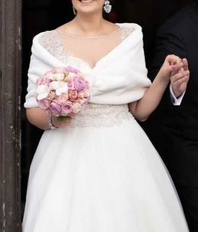 Ronald Joyce NOOR! Królewska śmietankowa Suknia Ślubna Svarovsky roz40