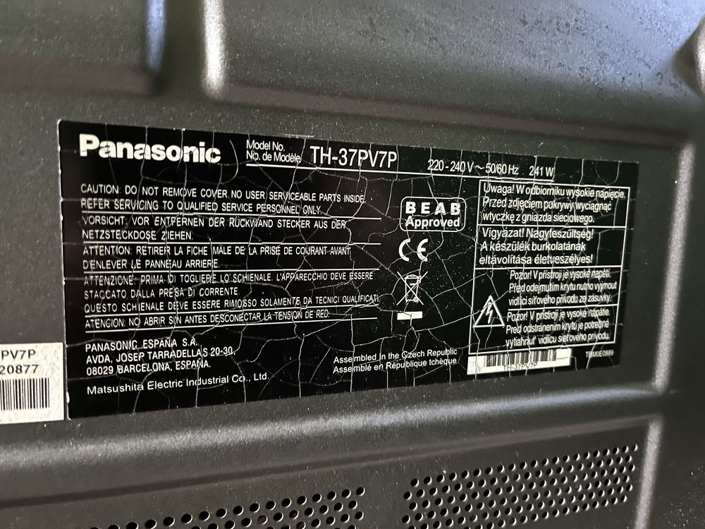 Uszkodzony telewizor Panasonic Viera Th37PV7P