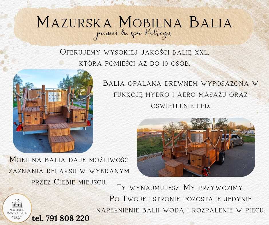 Mobilna bania, jacuzzi, balia do wynajęcia XXL 10 OSÓB HYD AERO Mazury