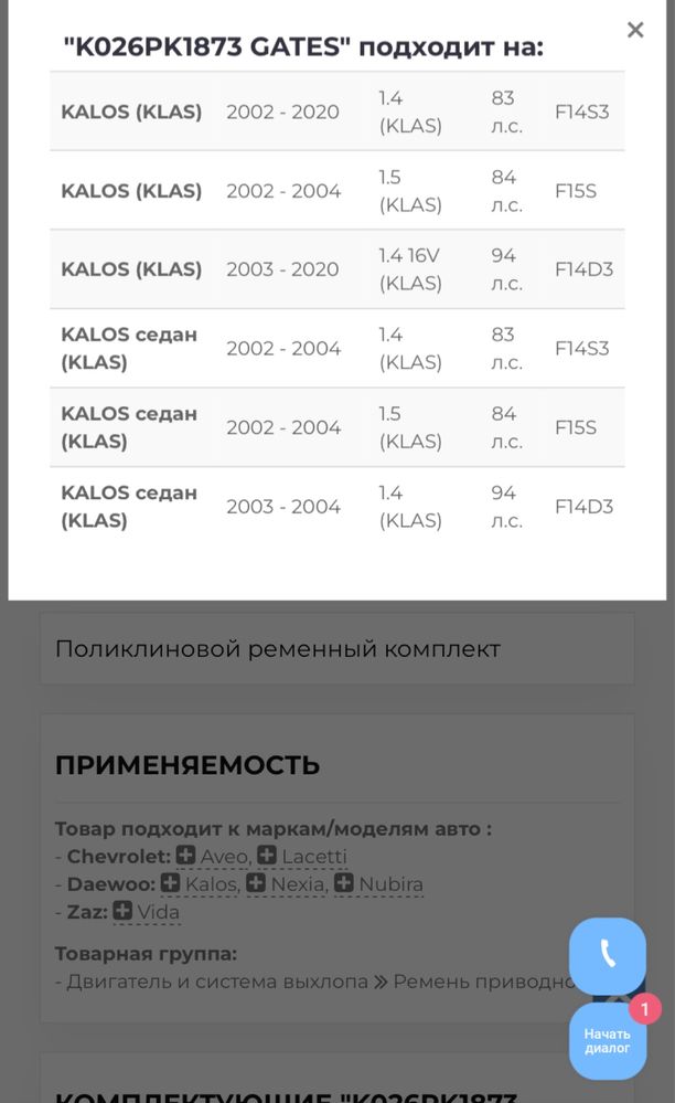 Ремкомплекти приводу допоміжного обладнання Вир-во Gates. (Ремінь)