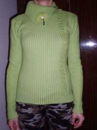 sweter damski golf gruby seledynowy