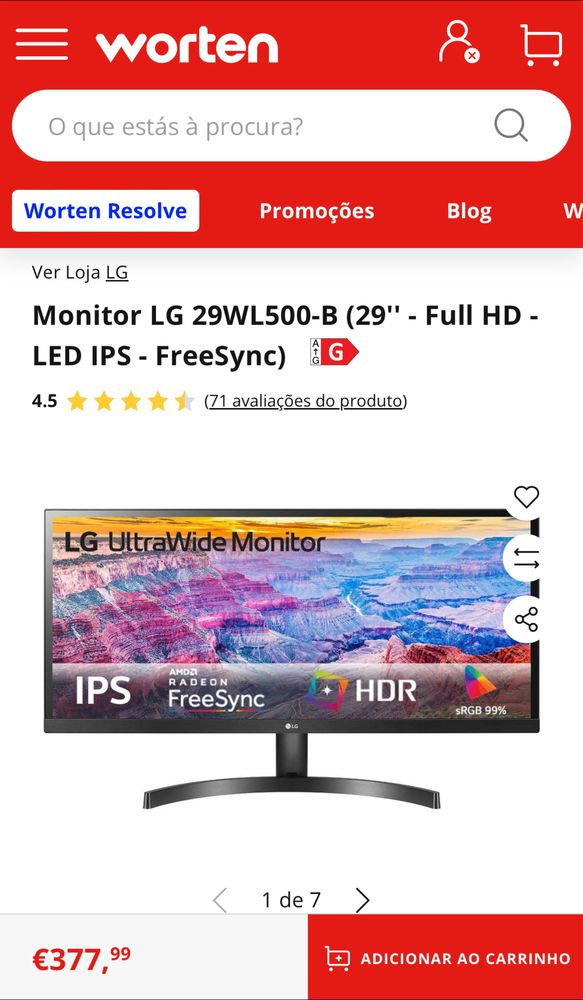 Monitor LG 29'' UltraWide Full HD (29WL500-B) - Excelente estado