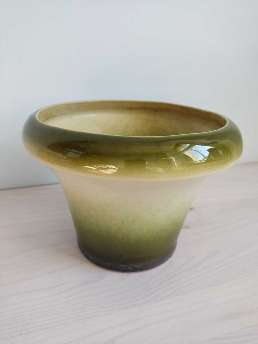 Donica doniczka stara ceramiczna gliniana zielono kremowa