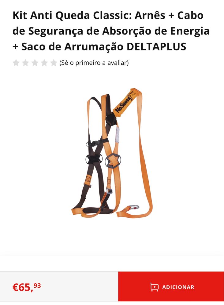 Kit Anti-queda Arnês + Cabo de Segurança de Absorção de Energia + Saco de Arrumação Laranja S/m/l