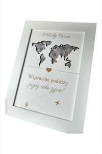 Ramka mapa świata na pieniądze - ślub Młoda Para